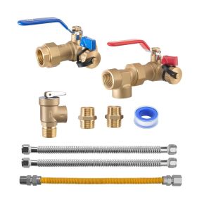 Water Heater Kit, 3/4 Inch Cold & Hot Water Plumbing Repair Kit with 600 WOG Isolation Valves, Pressure Relief Valve, Dual-Layer Gas Hose