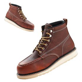 Steel Toe Work Boots, US Size 8.5, Waterproof Moc Toe Work Boots for Men, Slip-Resistant Work Boot