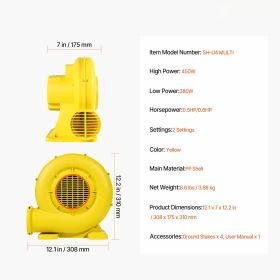 Inflatable Blower, 380W&450W, 0.5 & 0.6 HP Bounce House Blower, Pump Commercial Air Blower for Inflatables