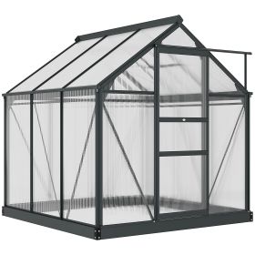 Polycarbonate Greenhouse, Heavy Duty Outdoor Aluminum Walk-in Green House Kit Vent Door, 6.2'x6.2'x6.6' Gray