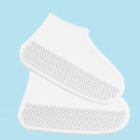1 Pair Of Reusable Latex Waterproof Rain Shoe Covers Slip-resistant Rubber Rain Boot Covers S/M/L Shoe Accessories (Color: White, size: M)