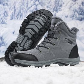 New men's winter Oxford cloth outdoor waterproof non-slip hiking boots warm non-slip men's shoes 39-48 (Color: grey, size: 48)