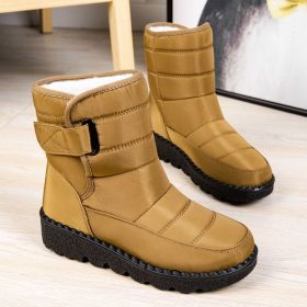 Winter new warm large size women's snow boots Female Velcro waterproof high top shoes couple plus fleece snow boots (Color: khaki, size: 35)