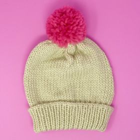 Vintage Charm Color Pom Beanie (Color: Fuchsia)