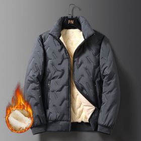 Winter cotton jacket, men's small padded jacket, versatile, velvet, thickened, windproof and coldproof stand collar (Color: grey, Yardage: M)